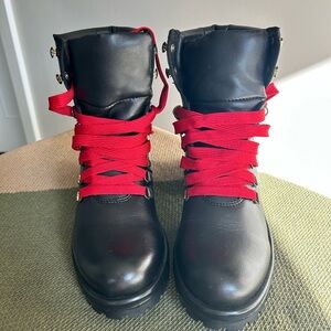 Steve Madden Black Combat Boots with Red Laces